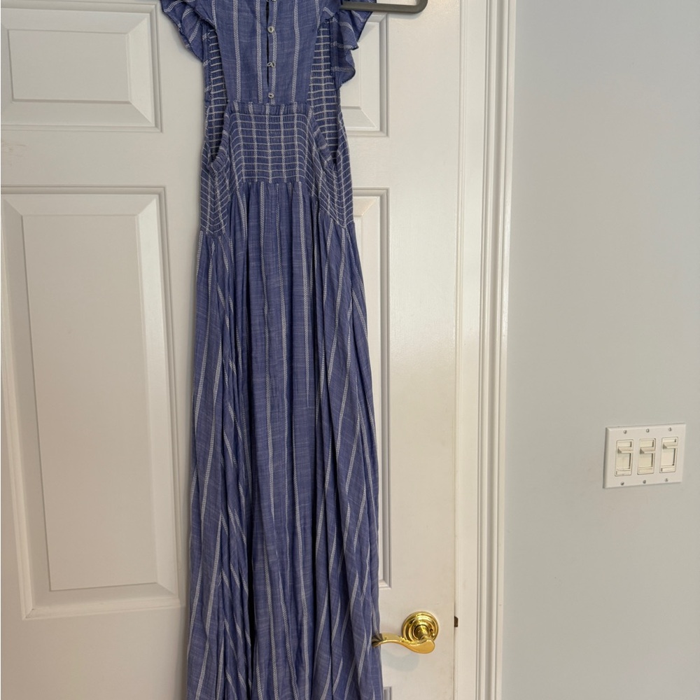 Free People Gray Pleated Maxi Sundress